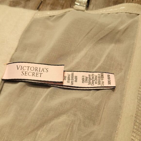 Victorias Secret 32C Dream Angels Lined Strapless Longline Bra Bustier Silver - Picture 5 of 6